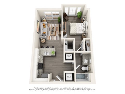 A1- BOWIE Floor Plan at The Factory at Garco Park, North Charleston, SC, 29405